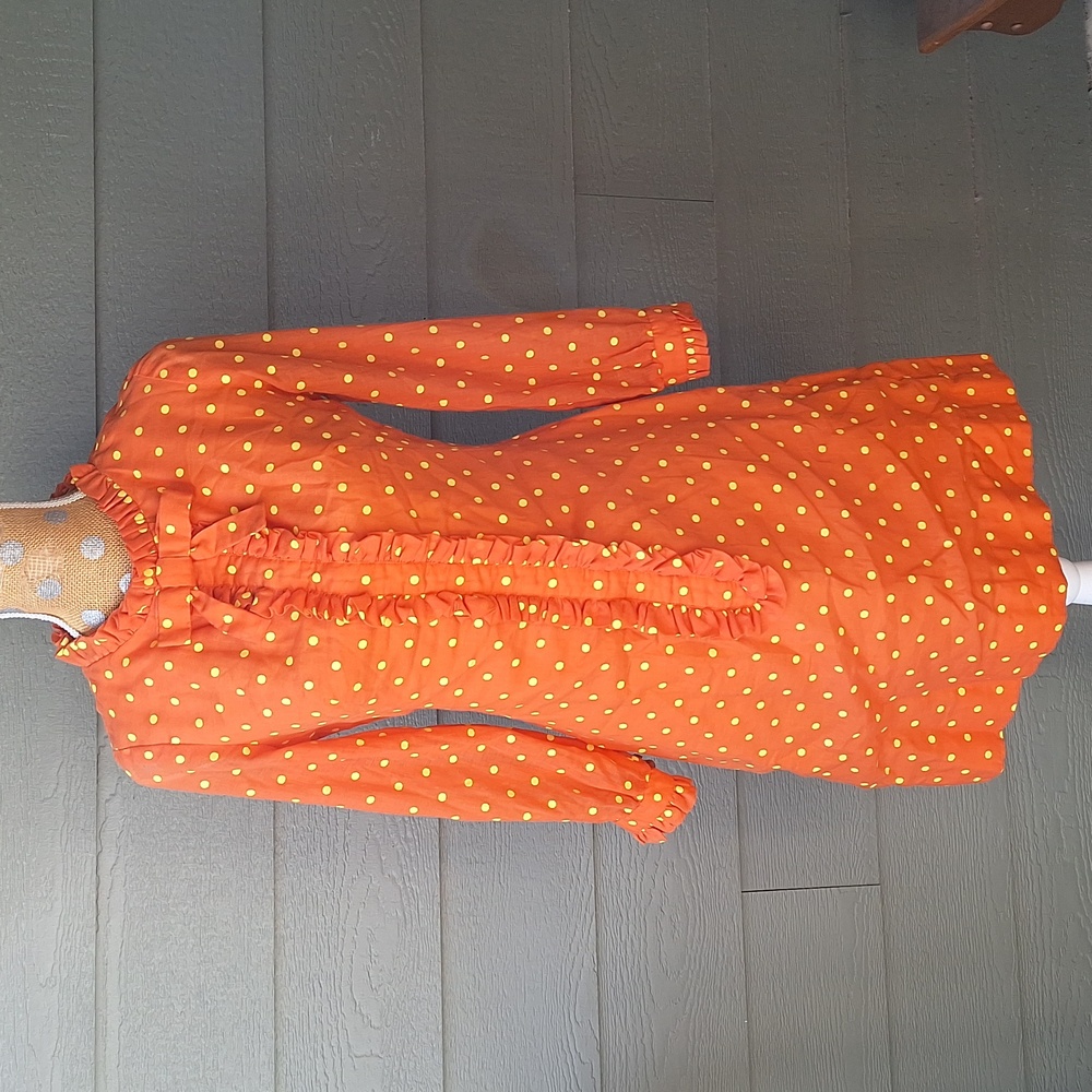 Vintage 60's 70's Vicky Vaughn Jr. Polka Dot Ruffle Bowtie Dress Sz S Clowncore